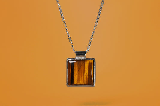 Tiger's Eye Square Sterling Silver Pendant Necklace