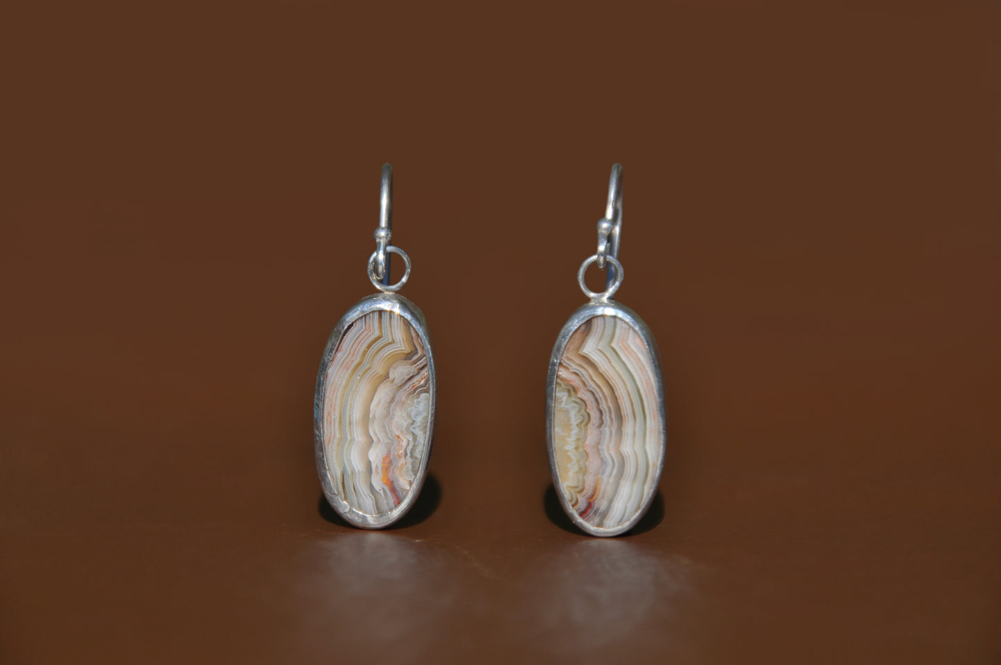 Lace Agate Oval Sterling Silver Dangle Earrings