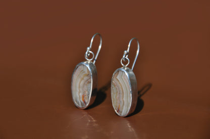 Lace Agate Oval Sterling Silver Dangle Earrings