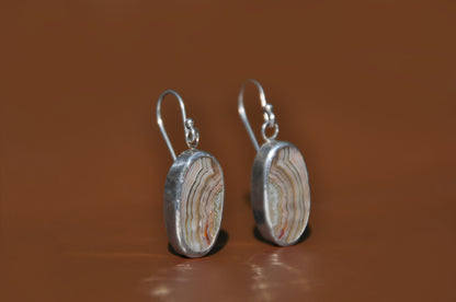 Lace Agate Oval Sterling Silver Dangle Earrings