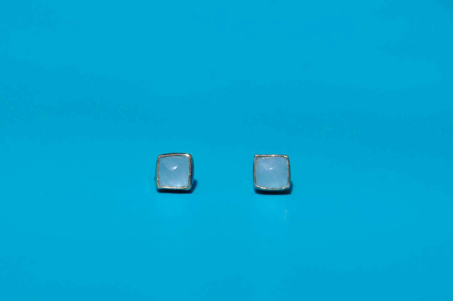 Aquamarine Square Sterling Silver Stud Earrings