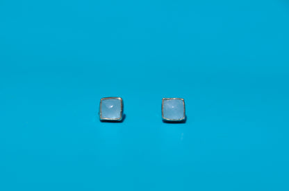 Aquamarine Square Sterling Silver Stud Earrings