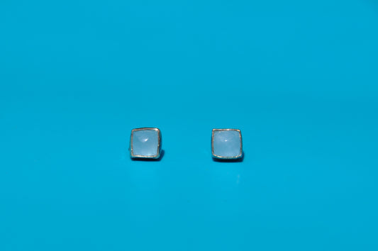 Aquamarine Square Sterling Silver Stud Earrings