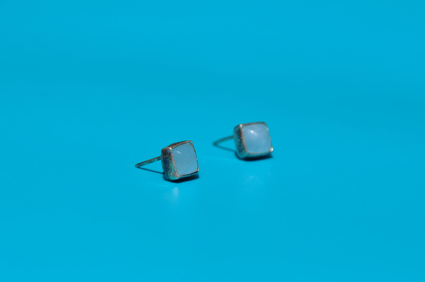 Aquamarine Square Sterling Silver Stud Earrings