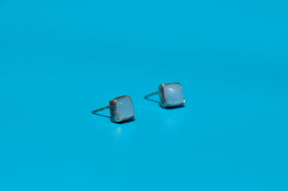 Aquamarine Square Sterling Silver Stud Earrings