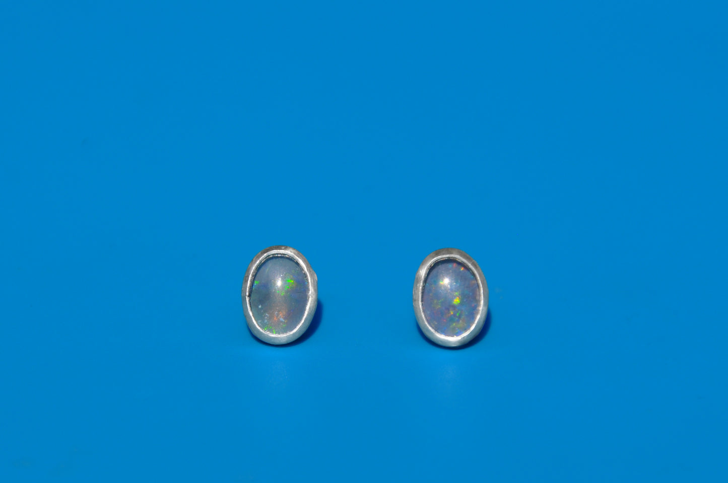 Blue Welo Opal Oval Stud Earrings