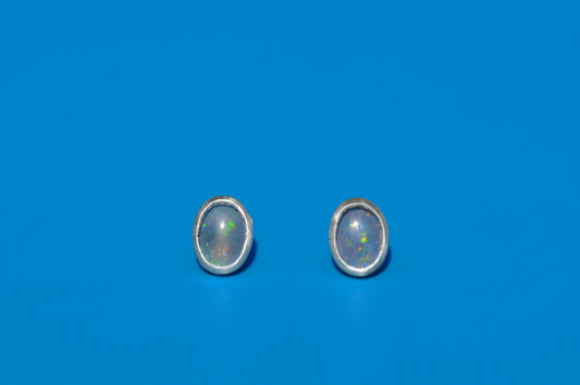 Blue Welo Opal Oval Stud Earrings