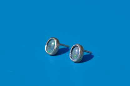 Blue Welo Opal Oval Stud Earrings