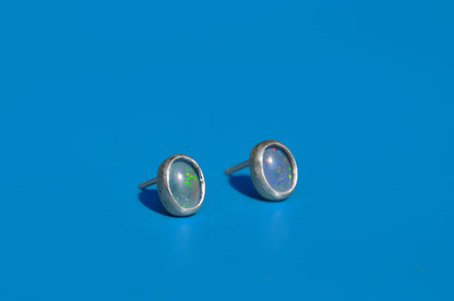 Blue Welo Opal Oval Stud Earrings