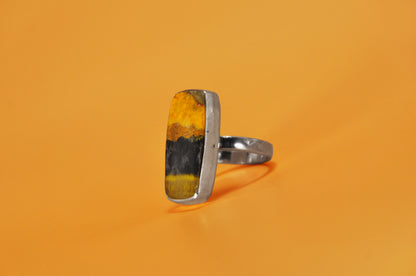 Bumblebee Jasper Rectangle Sterling Silver Ring