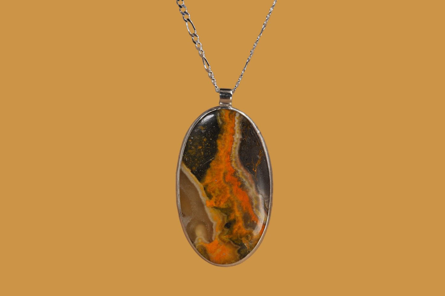 Bumblebee Jasper Oval Pendant Necklace