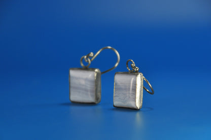 Light Blue Square Chalcedony Dangle Earrings