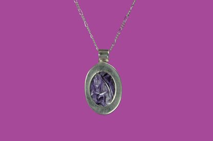 Charoite Oval Pendant Necklace