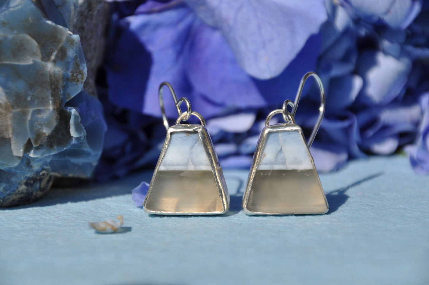 Oregon Owyhee Blue Opal Trapezoid Bezel Dangle Earrings