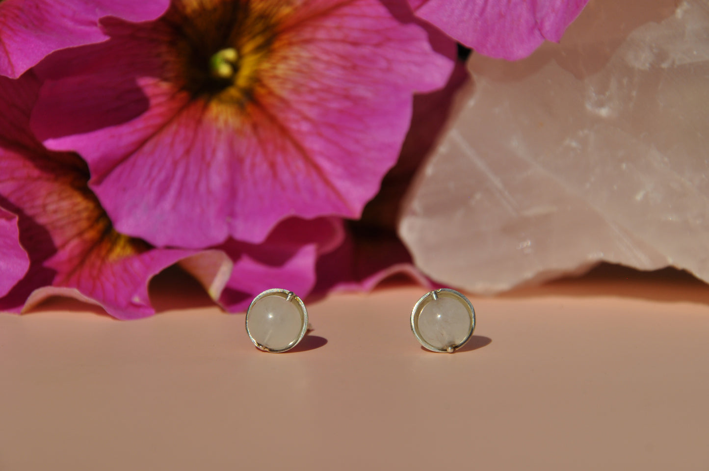 Rose Quartz Roller Stud Earrings