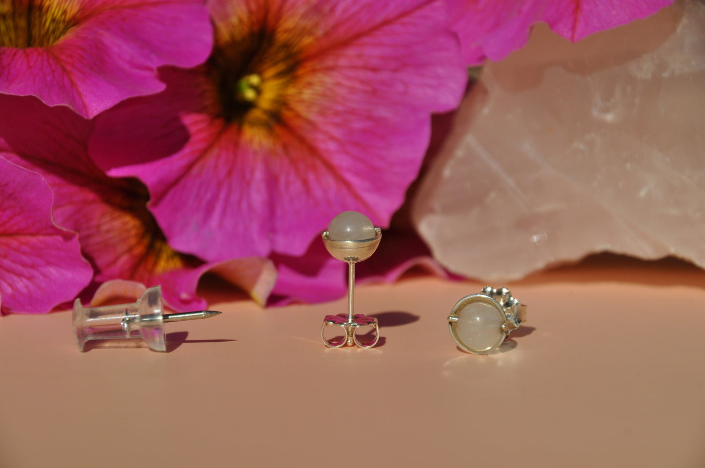 Rose Quartz Roller Stud Earrings