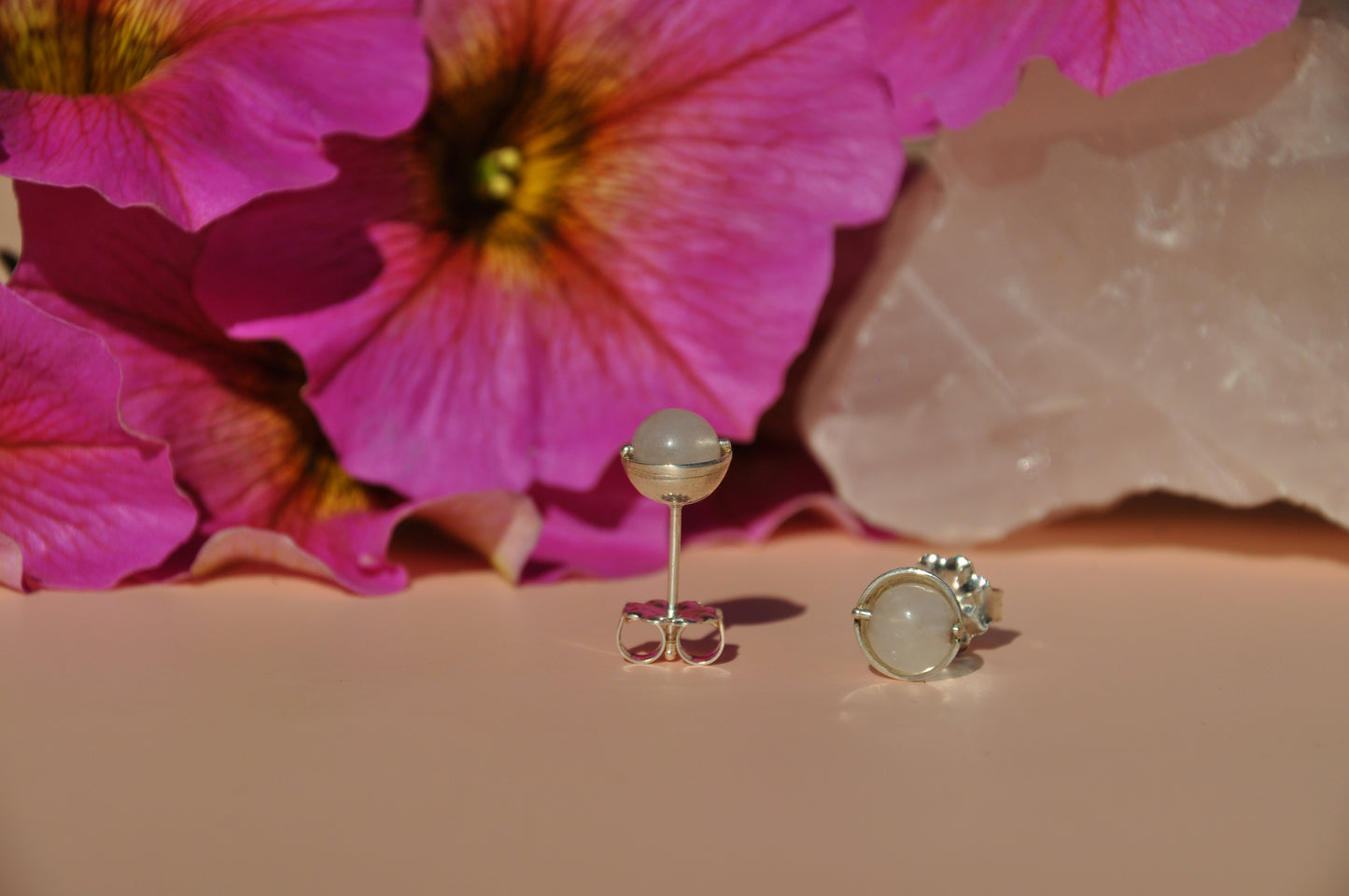 Rose Quartz Roller Stud Earrings