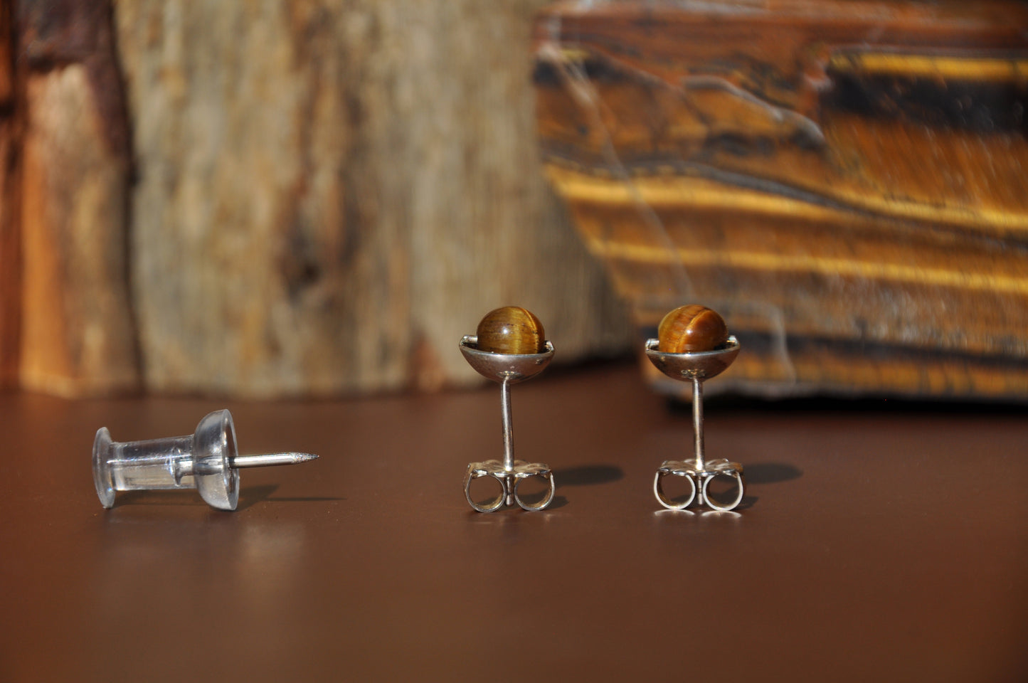 Tiger's Eye Roller Stud Earrings