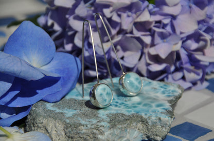 Larimar Circle Sterling Silver Drop Earrings