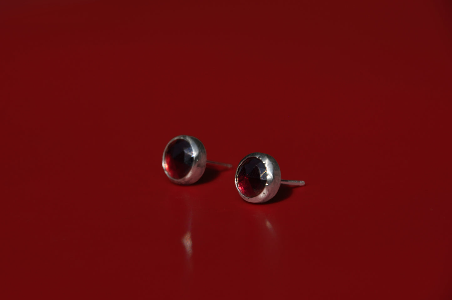 Garnet Rose Cut Stud Earrings