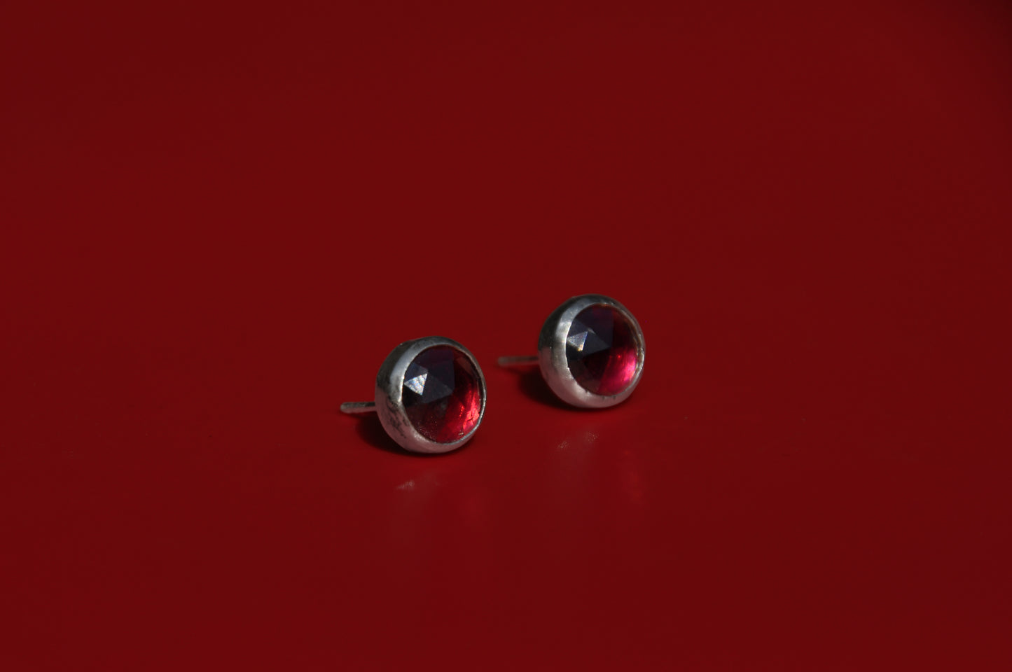 Garnet Rose Cut Stud Earrings