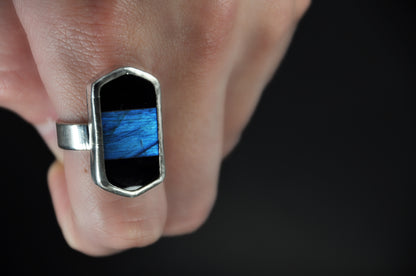 Labradorite/Onyx Inlay Ring