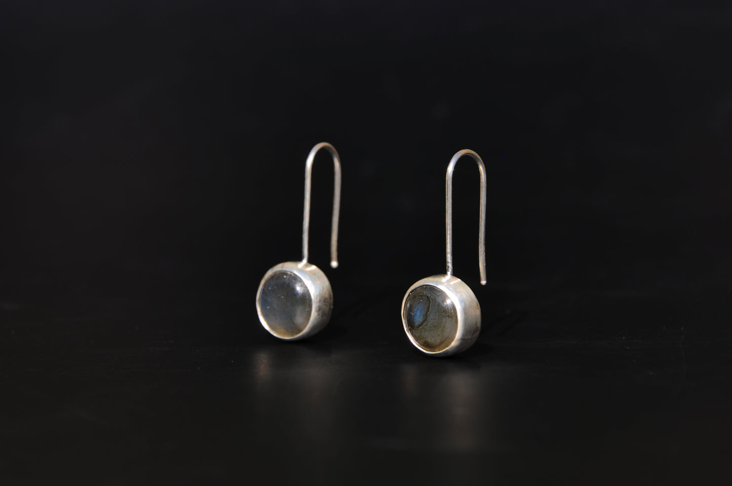 Labradorite Circle Sterling Silver Drop Earrings