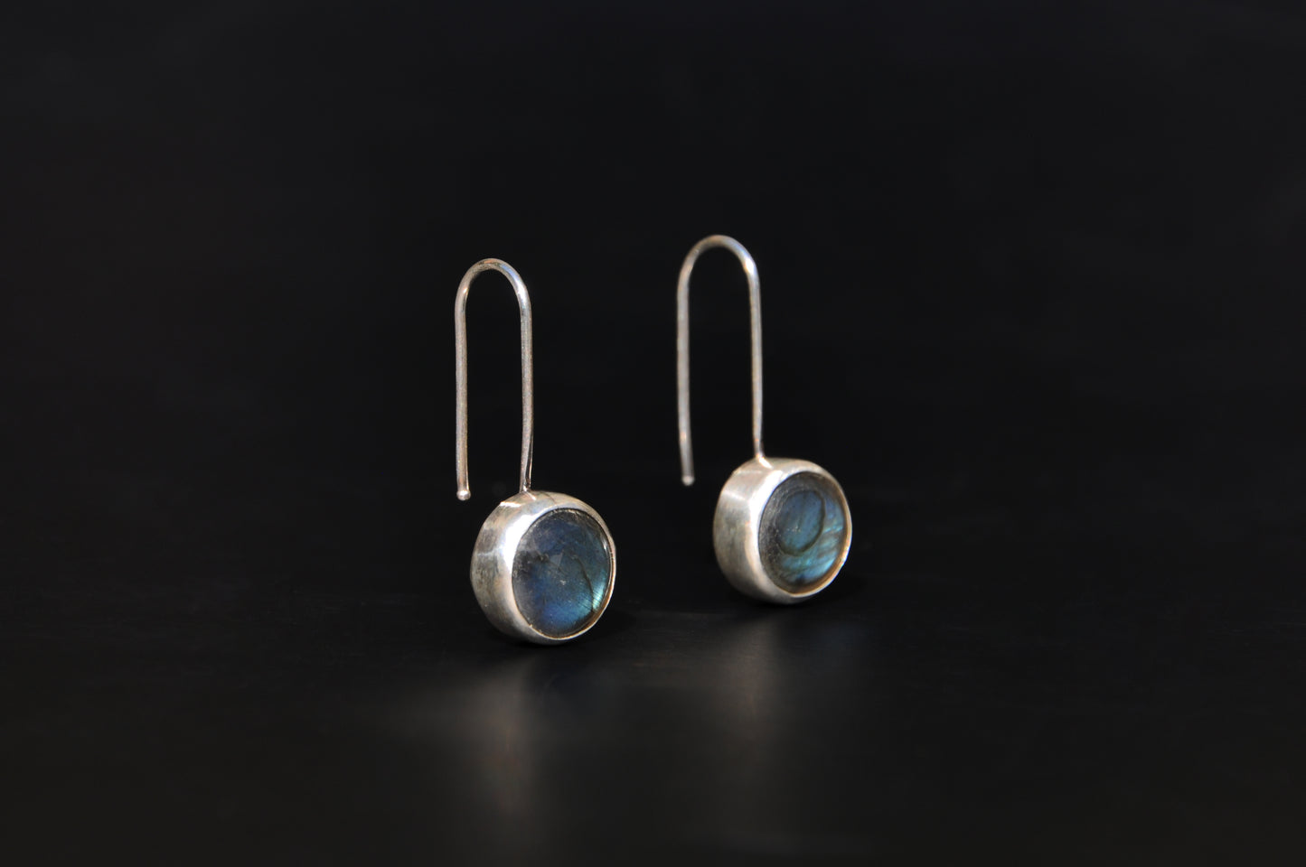 Labradorite Circle Sterling Silver Drop Earrings