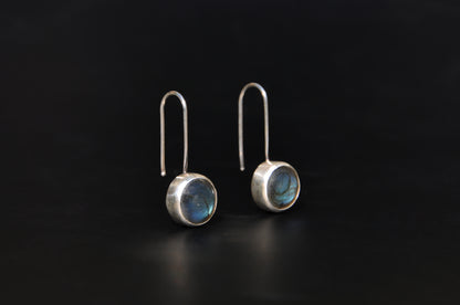 Labradorite Circle Sterling Silver Drop Earrings