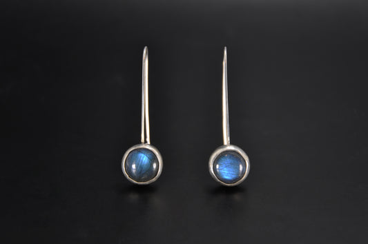 Labradorite Circle Sterling Silver Drop Earrings