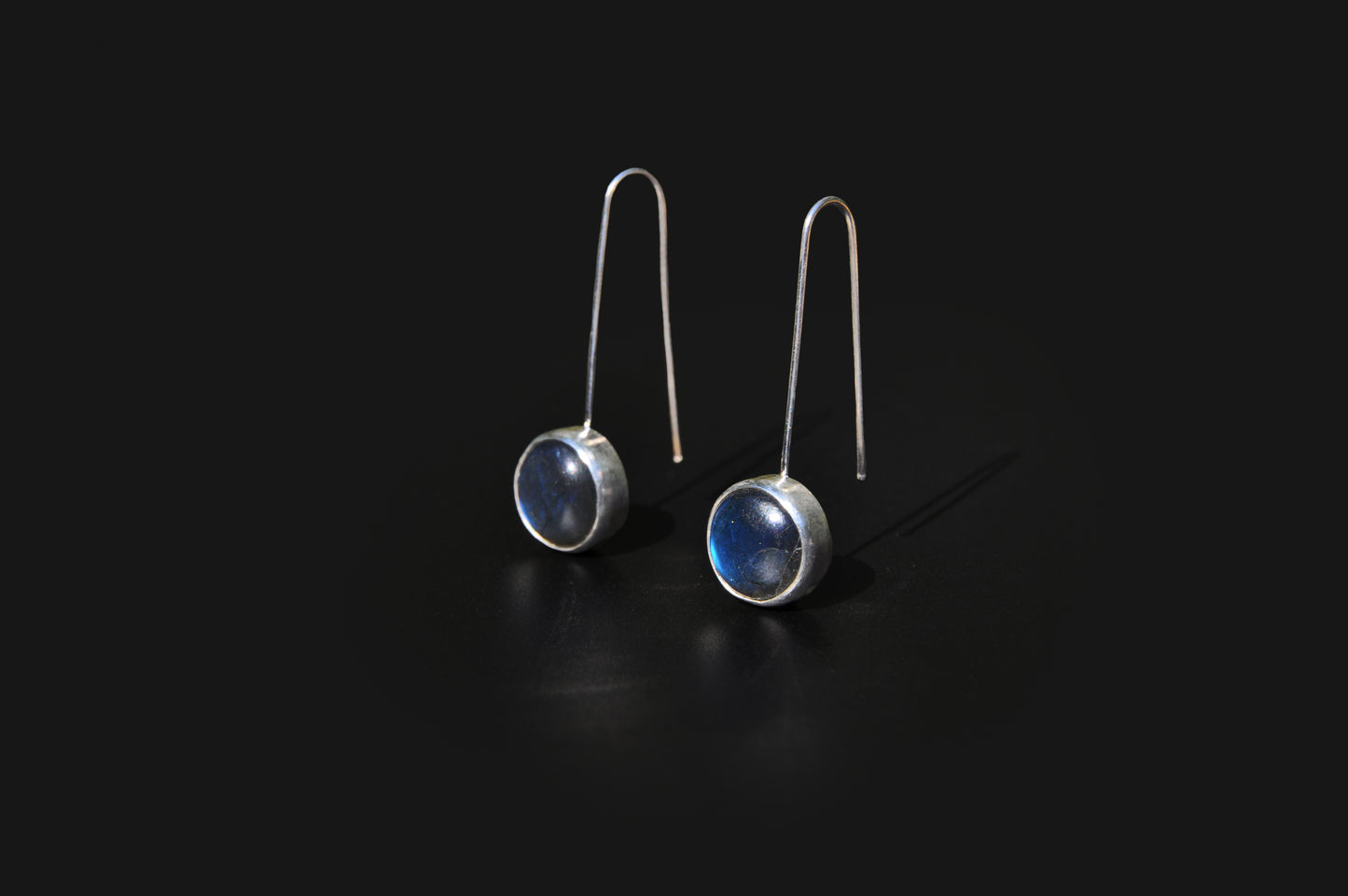 Labradorite Circle Sterling Silver Drop Earrings