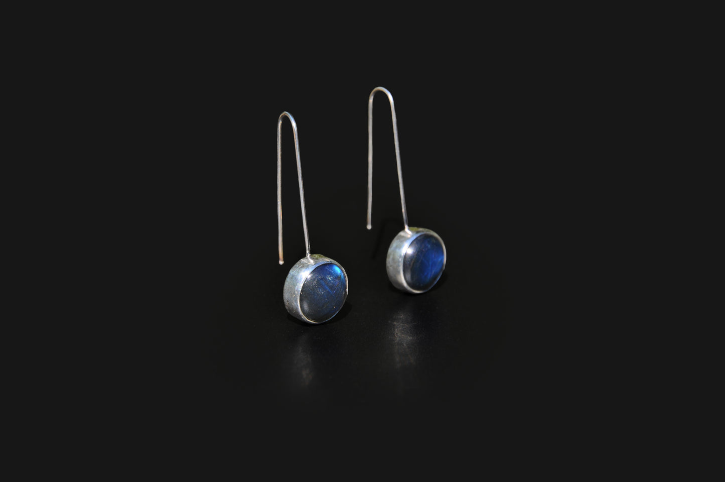 Labradorite Circle Sterling Silver Drop Earrings