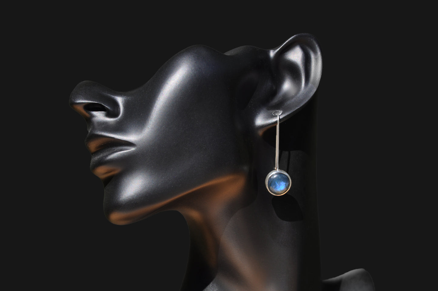 Labradorite Circle Sterling Silver Drop Earrings