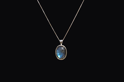 Rose Cut Labradorite Oval Sterling Silver Pendant Necklace