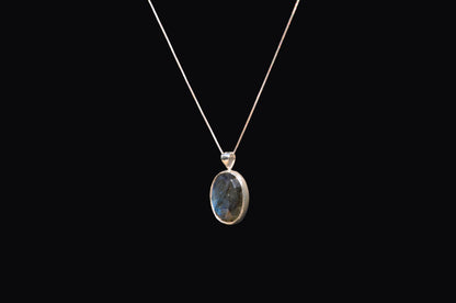 Rose Cut Labradorite Oval Sterling Silver Pendant Necklace