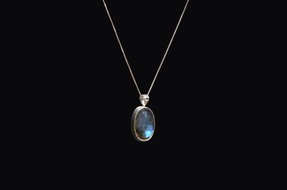 Rose Cut Labradorite Oval Sterling Silver Pendant Necklace