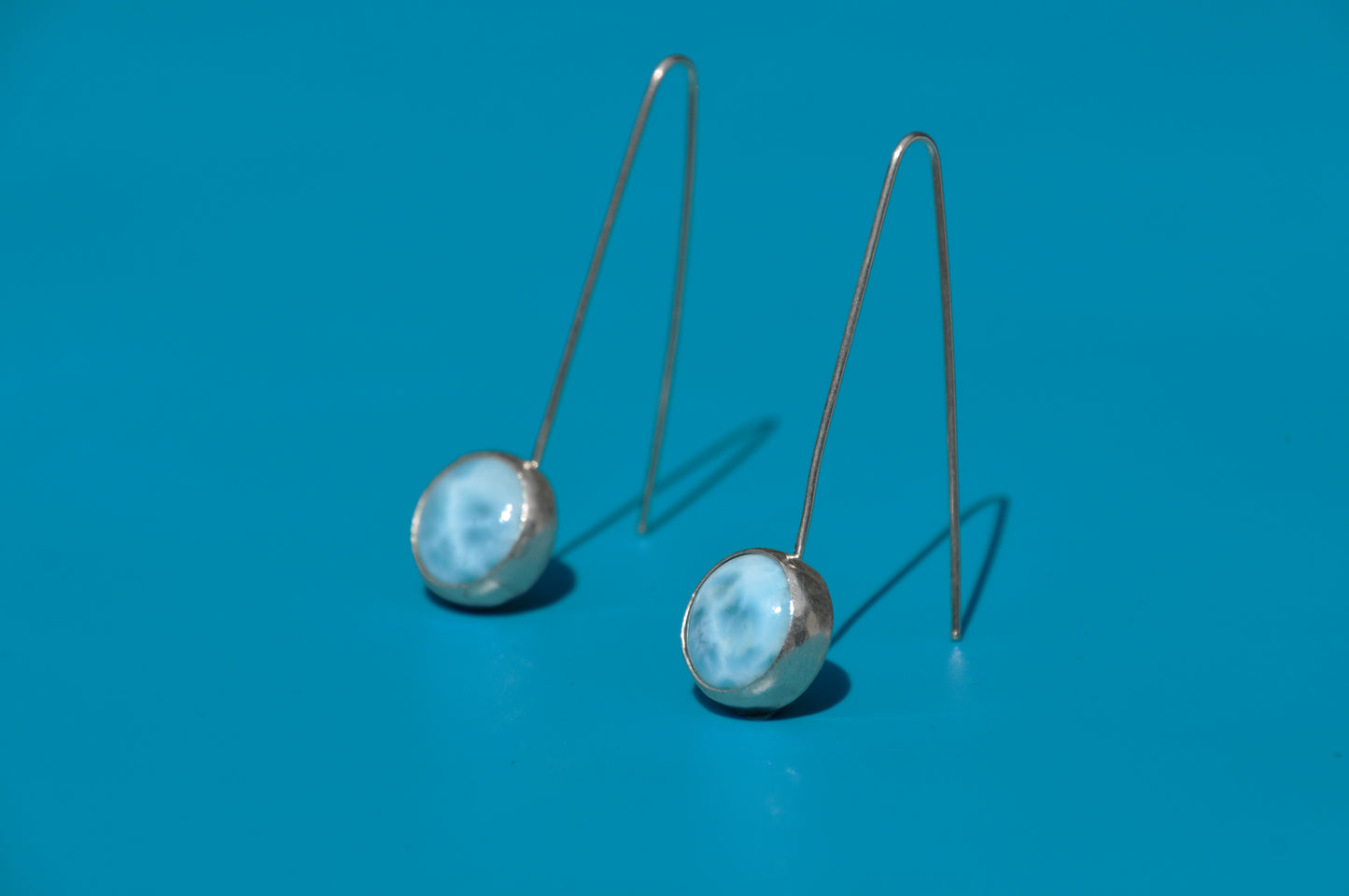 Larimar Circle Sterling Silver Drop Earrings