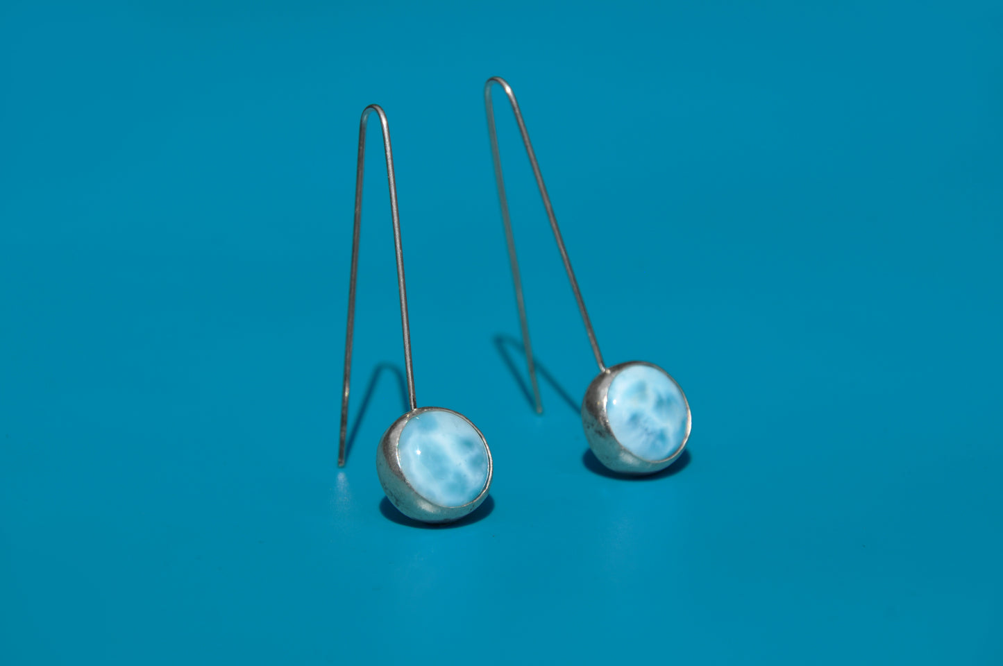 Larimar Circle Sterling Silver Drop Earrings