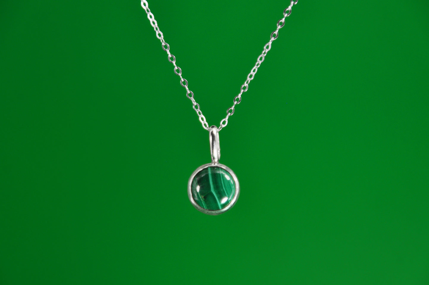 Malachite Circle Sterling Silver Pendant Necklace