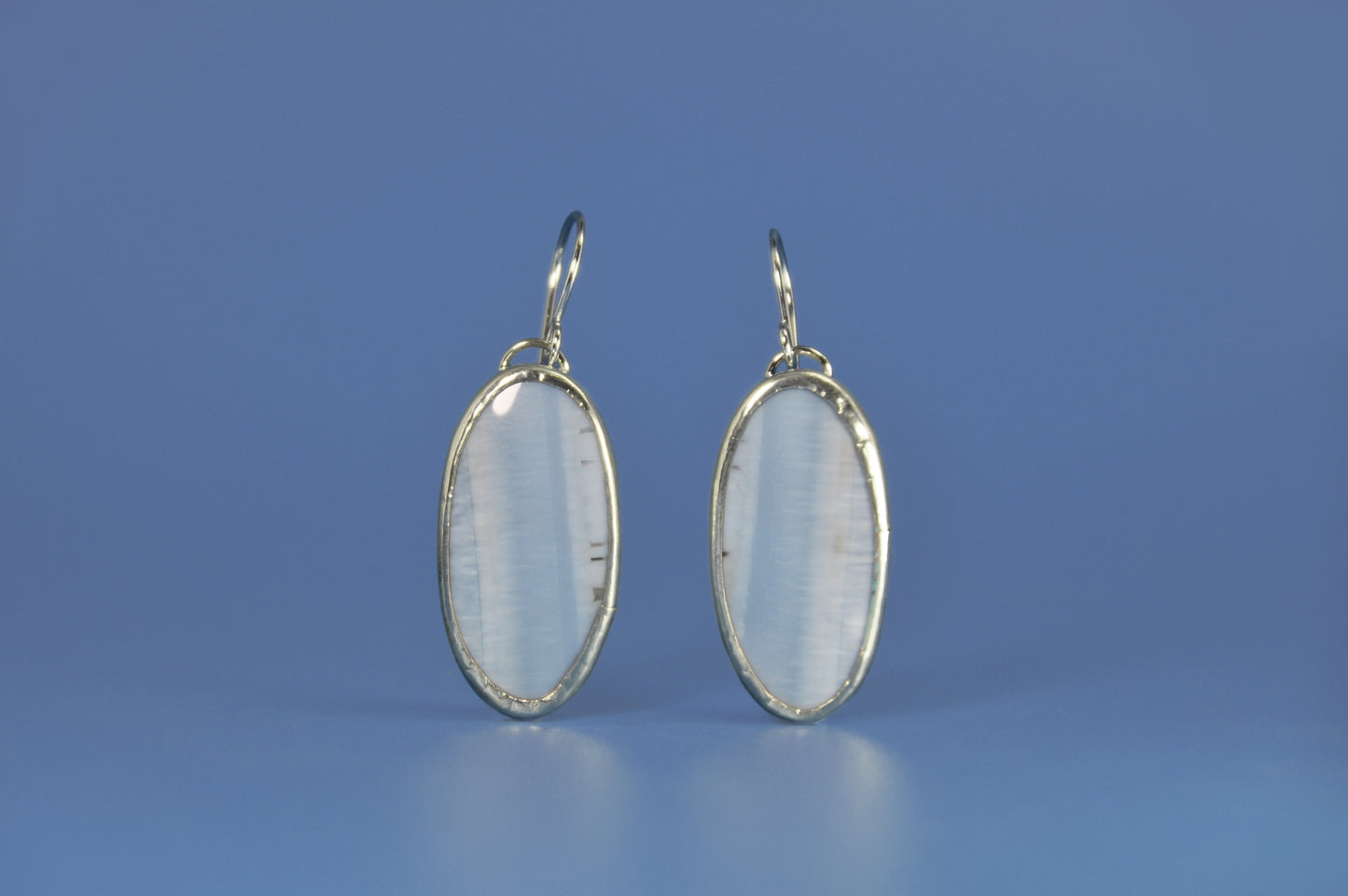 Oregon Owyhee Blue Opal Oval Sterling Silver Dangle Earrings