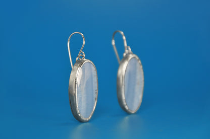 Oregon Owyhee Blue Opal Oval Sterling Silver Dangle Earrings