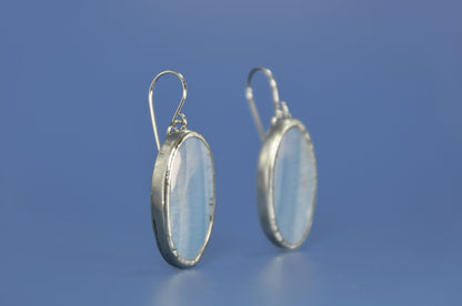 Oregon Owyhee Blue Opal Oval Sterling Silver Dangle Earrings