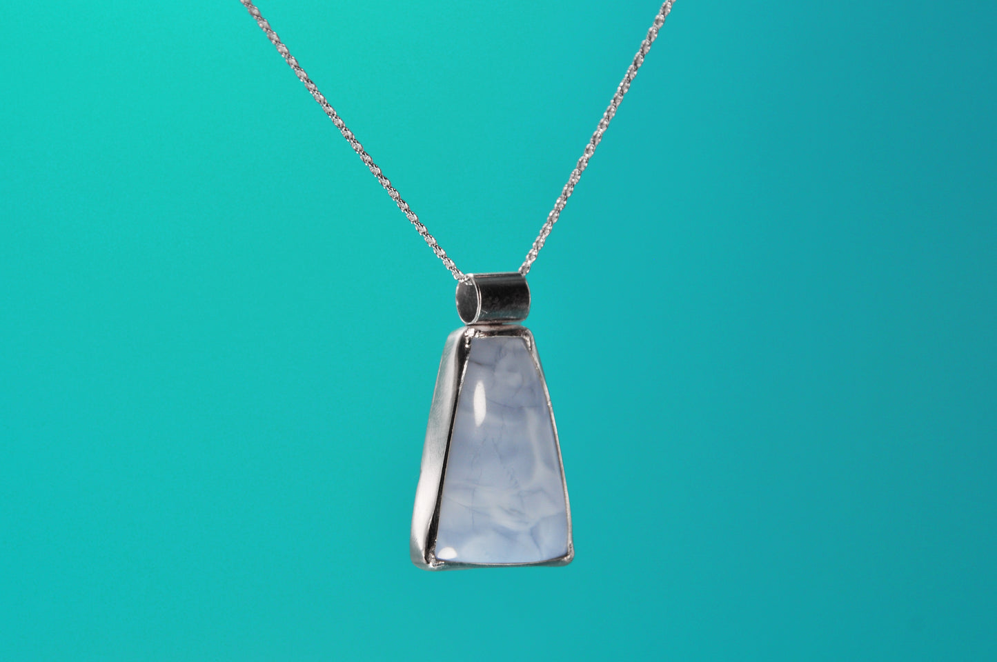 Oregon Owyhee Blue Opal Trapezoid Pendant Necklace