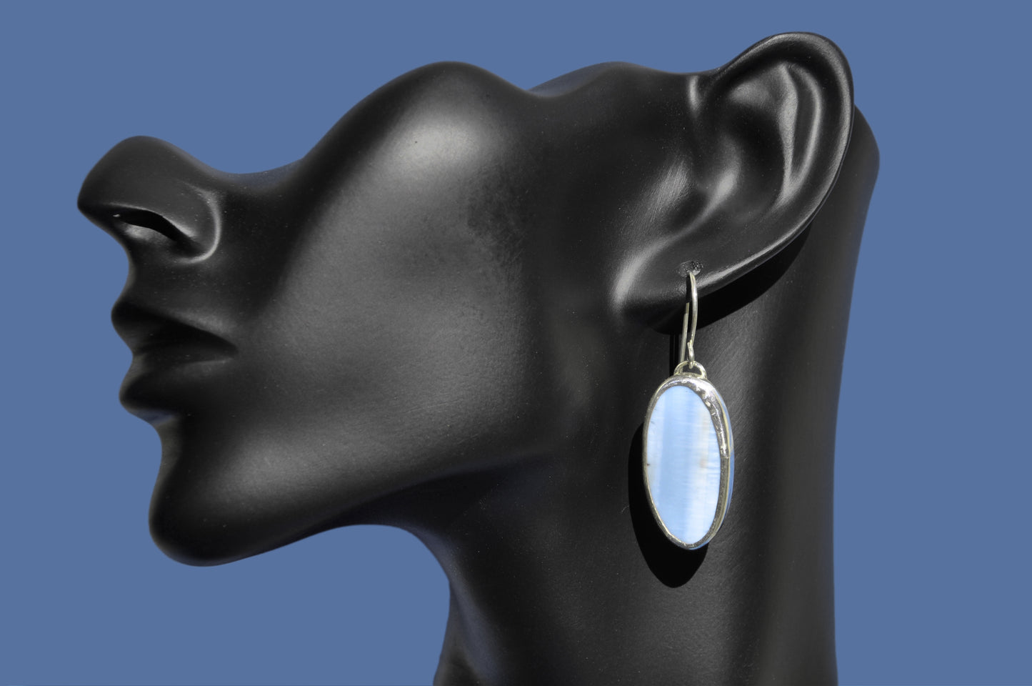 Oregon Owyhee Blue Opal Oval Sterling Silver Dangle Earrings