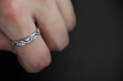 Wave Patterned Sterling Silver Band