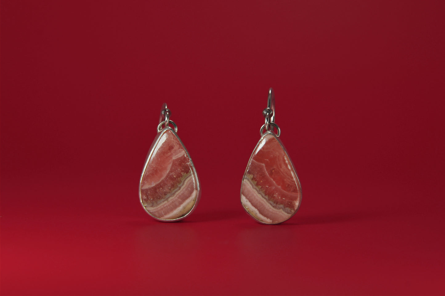 Rhodochrosite Teardrop Sterling Silver Dangle Earrings