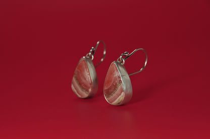 Rhodochrosite Teardrop Sterling Silver Dangle Earrings