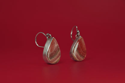 Rhodochrosite Teardrop Sterling Silver Dangle Earrings