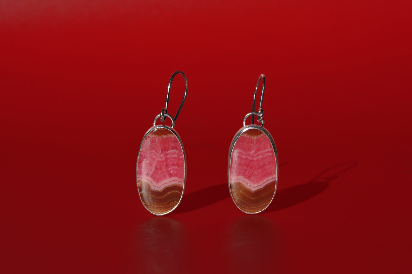 Rhodochrosite Oval Sterling Silver Dangle Earrings