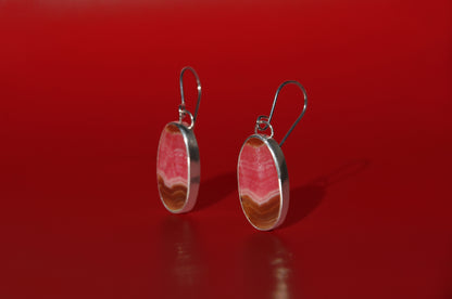 Rhodochrosite Oval Sterling Silver Dangle Earrings